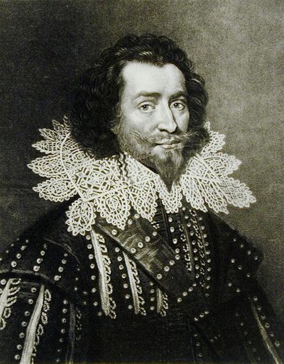Porträtt av George Villiers, 1:e hertig av Buckingham (1592-1628) graverad av Richard Earlom (1743-1822) och Charles Turner (ca 1773-1857) från Illustrious Characters in British History (mezzotint) (bw p av English School