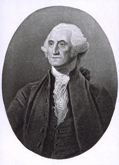 Porträtt av George Washington (1732-1799) (gravyr) av English School