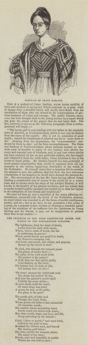 Porträtt av Grace Darling (gravyr) av English School