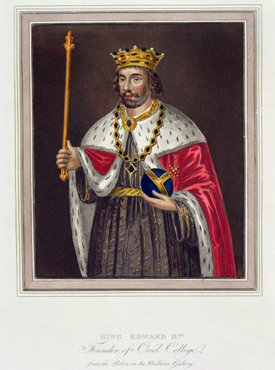 Porträtt av kung Edward II (1284-1327) Grundare av Oriel College, efter en målning i Bodleian Library (färgstick) av English School