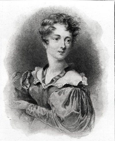 Porträtt av Lady Caroline Lamb (f. 1785) (litho) (s/v foto) av English School