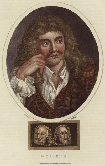 Porträtt av Moliere (färggravyr) av English School
