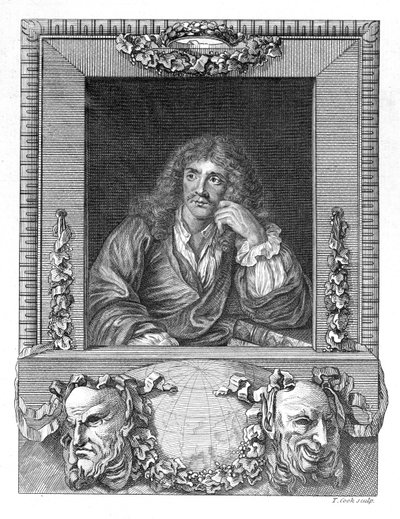 Porträtt av Moliere (gravyr) (bw foto) av English School