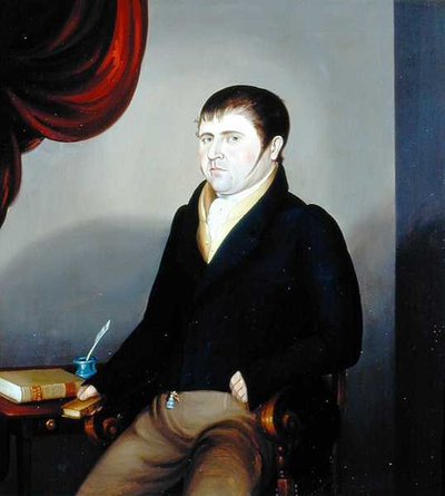 Porträtt av Mr Eli Whitely (olja på duk) (se 140067 för par) av English School
