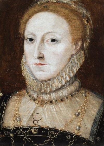 Porträtt av drottning Elizabeth I (olja på pannå) av English School
