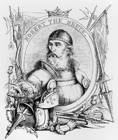 Porträtt av Robert the Bruce (1274-1329) (gravyr) (bw foto) av English School