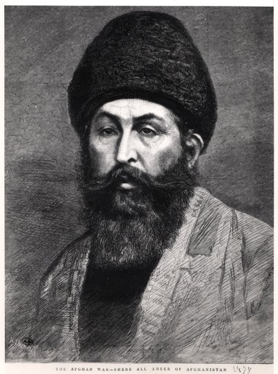Porträtt av Shir Ali Khan (1825-79) emir av Afghanistan, 1878 av English School