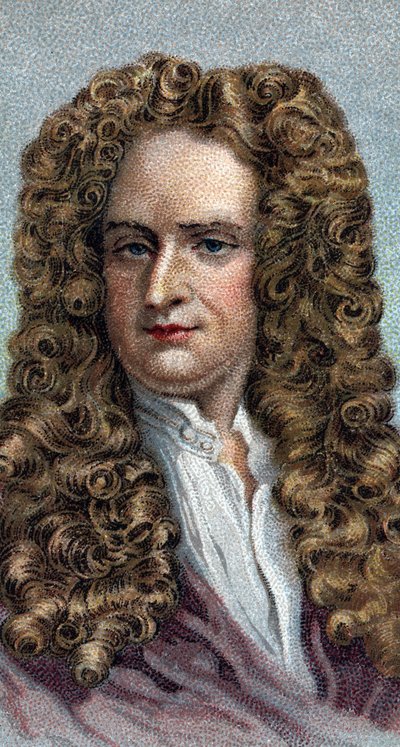 Porträtt av Sir Isaac Newton 1642-1727, engelsk fysiker och matematiker - Från serien "" Leaders of Men" - Kromolitografi - Engelska skolan, 1900-talet - av English School