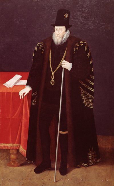Porträtt av William Cecil, 1:e baron Burghley (1520-98) Lord High Treasurer av English School