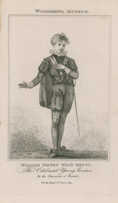 Porträtt av William Henry West Betty som Hamlet av English School