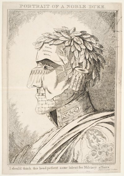 Porträtt av en ädel hertig, jag skulle tro att detta huvud har en del talang för militära angelägenheter, puben Thos McLean, 1829 av English School