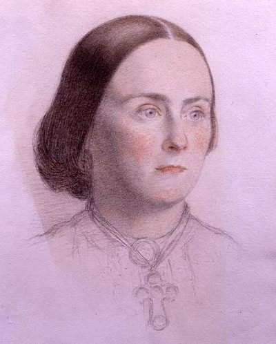 Porträtt av en ung kvinna, ca 1840 (färgade kritor på papper) av English School
