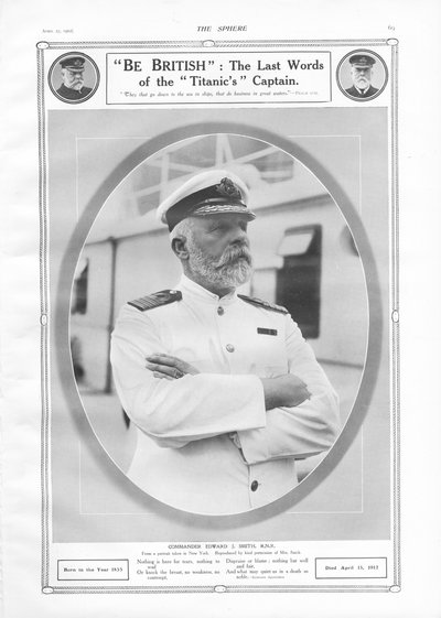 Porträtt av och hyllning till befälhavare Edward J. Smith, kapten på White Star Liner RMS Titanic, från The Sphere, 27 april 1912 av English School