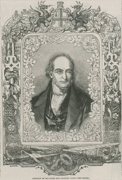 Porträtt av högern Hon Michael Gibbs, borgmästare av English School