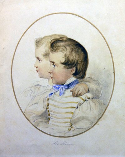 Porträtt av två bröder i militärdräkt, ca 1840 (akvarell på papper) av English School
