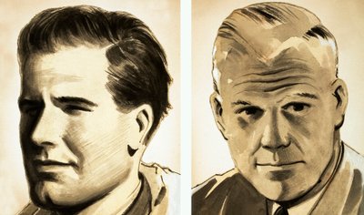 Porträtt av Commander Guy Gibson och Dr Barnes Wallis (gouache på papper) av English School