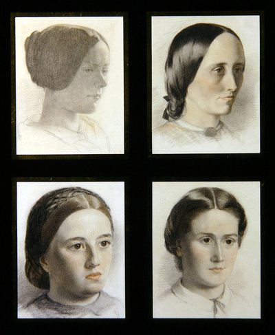 Porträtt av unga damer, ca 1830 (röda och vita krita på papper) av English School