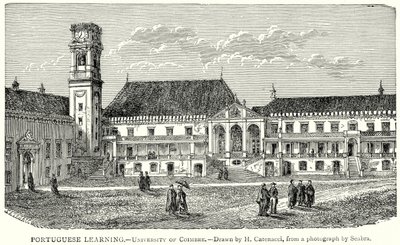 Portugisiskt lärande. - Universitetet i Coimbre (gravyr) av English School