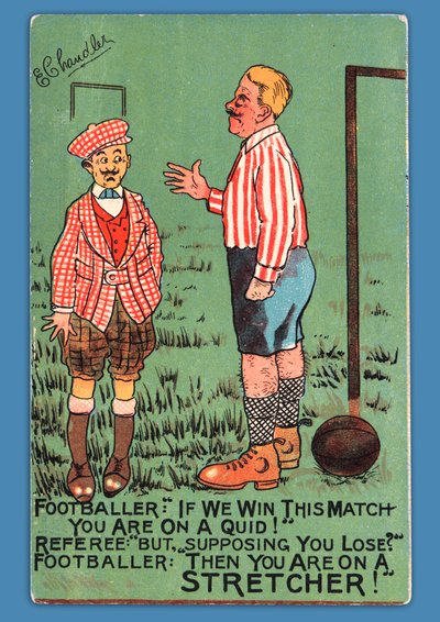 Vykort som föreställer en karikatyr av en spansk fotbollsspelare av English School