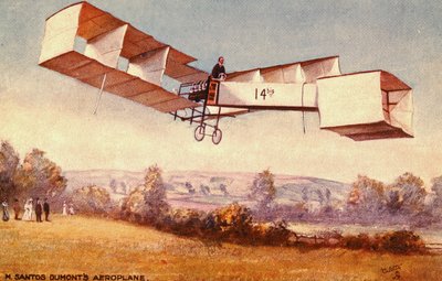 Vykort föreställande Santos-Dumont 14-bis flygplan, ca. 1910 av English School
