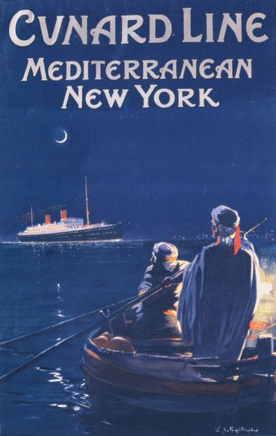Affisch som annonserar Cunard Line av English School