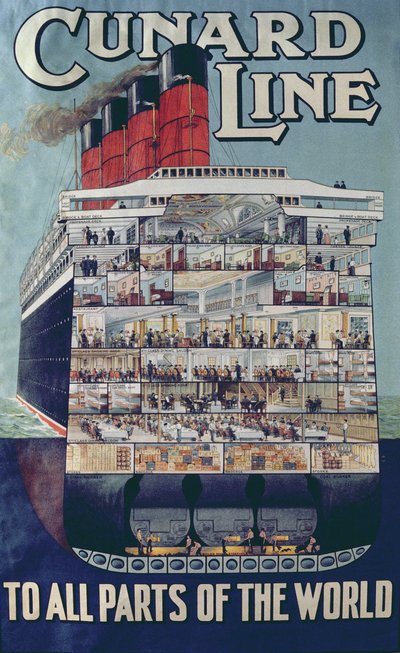 Affisch som annonserar Cunard Line av English School