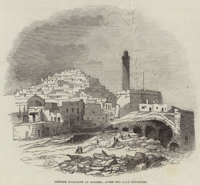 Powder Magazine i Alger, efter den sena explosionen (gravyr) av English School