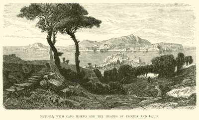 Pozzuoli, med Capo Miseno och öarna Procida och Ischia av English School