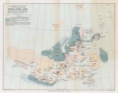 Preliminär skisskarta över gruppen av öar som kallas Franz Josef Land av English School