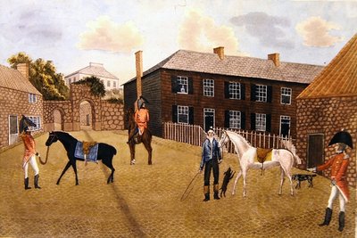 Primitiva engelska hästar och soldater (akvarell på papper) av English School