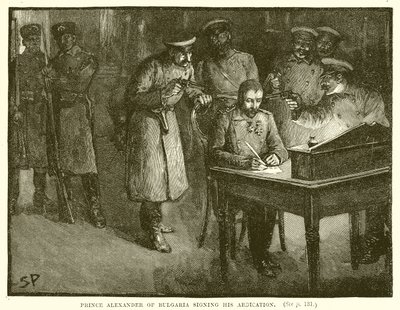 Prins Alexander av Bulgarien undertecknar sin abdikation av English School