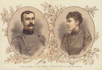 Prins Aribert av Anhalt-Dessau och prinsessan Louise av Schleswig-Holstein (chromolitho) av English School