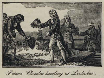 Prins Charles landar vid Lochabar (gravyr) av English School