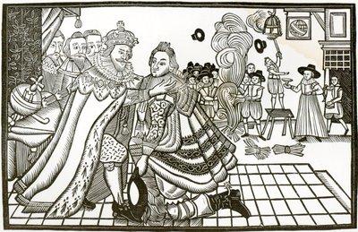 Prins Charles välkomsthälsning från Spanien, 1623 (litografi) av English School