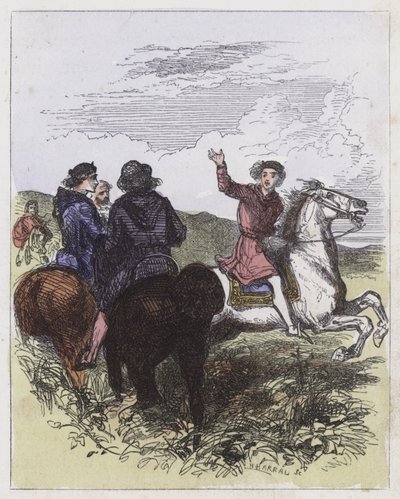 Prins Edward flyr från sina vakter (färgad gravyr) av English School