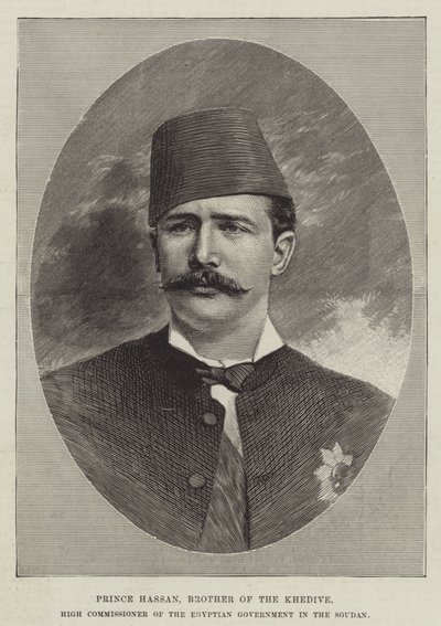 Prins Hassan, bror till Khedive, högkommissarie för den egyptiska regeringen i Soudan (gravyr) av English School