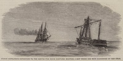 Prins Napoleons expedition mot norr, Reine Hortense möter ett skepp som har övergetts av hennes besättning (gravyr) av English School