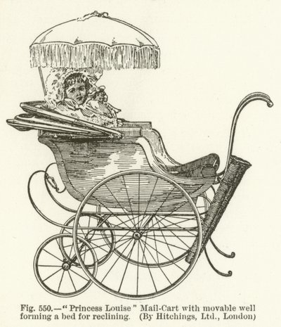 Princess Louise Mail-Cart med flyttbar brunn som bildar en säng för vila, av Hitchings, London av English School