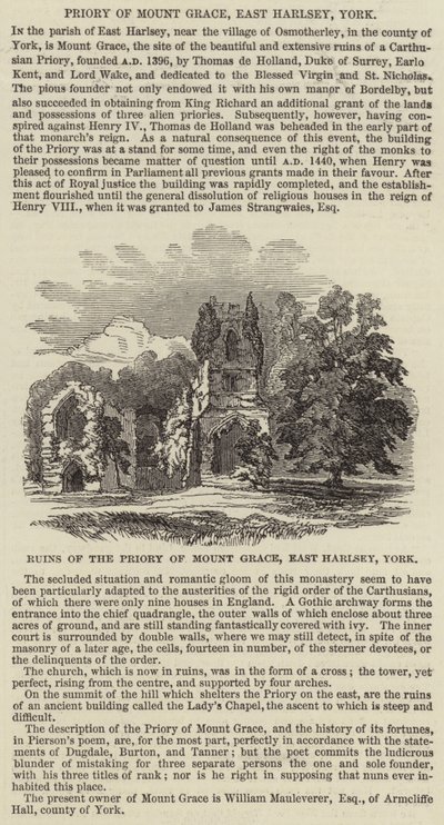 Priory of Mount Grace, East Harlsey, York (gravyr) av English School