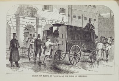 Prison Van som tar upp fångar i House of Detention, från The Criminal Prisons of London och Scenes of Prison Life av Henry Mayhew (1812-87) och John Binny, 1862 av English School