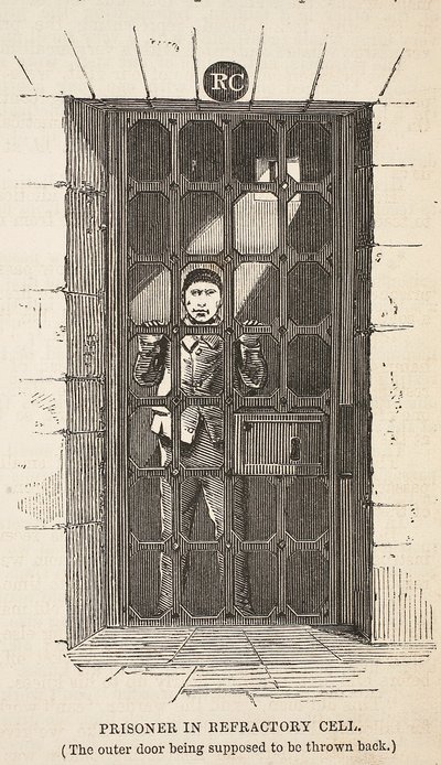 Prisoner in Refractory cell (ytterdörren ska kastas tillbaka), illustration från The Criminal Prisons of London och Scenes from Prison Life av Henry Mayhew och John Binny, pub. 1862 (e av English School