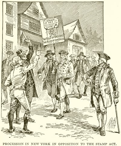 Procession i New York i opposition mot stämpellagen av English School