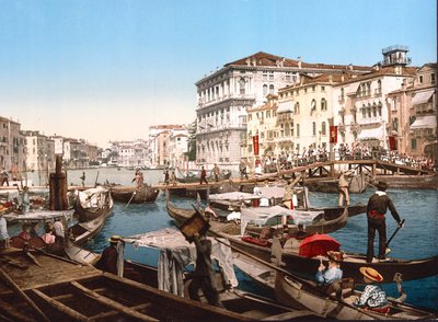 Procession på Canal Grande, Venedig (handfärgat foto) av English School