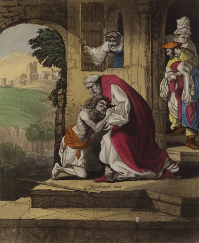 Den förlorade sonen återvände (färg litho) av English School