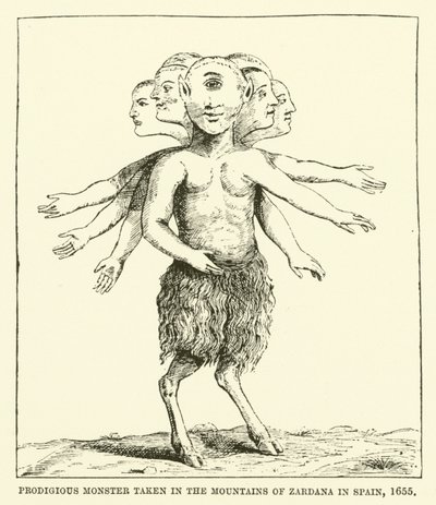 Fantastiskt monster taget i bergen i Zardana i Spanien, 1655 av English School
