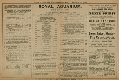 Program för evenemang på Royal Aquarium av English School