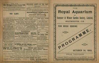 Program för evenemang på Royal Aquarium av English School