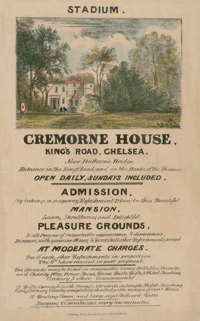 Reklambroschyr för The Stadium, Cremorne House, Kings Road, Chelsea, London av English School