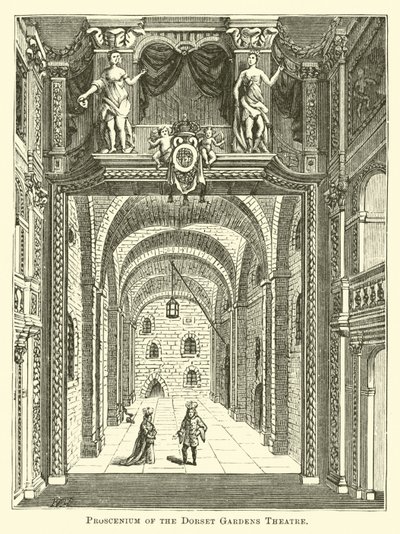 Proscenium av Dorset Gardens Theatre av English School