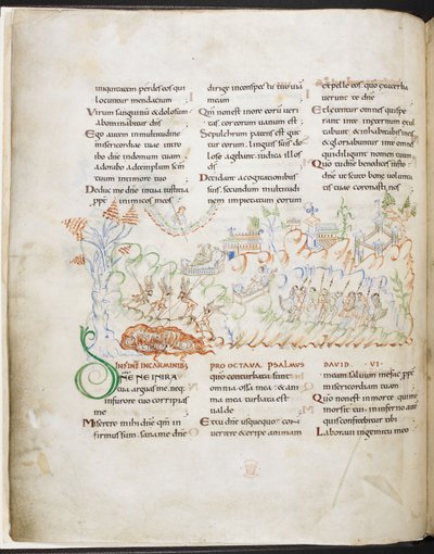 Psalm 6 från Harley Psalter, Harley MS 603 f.3v av English School